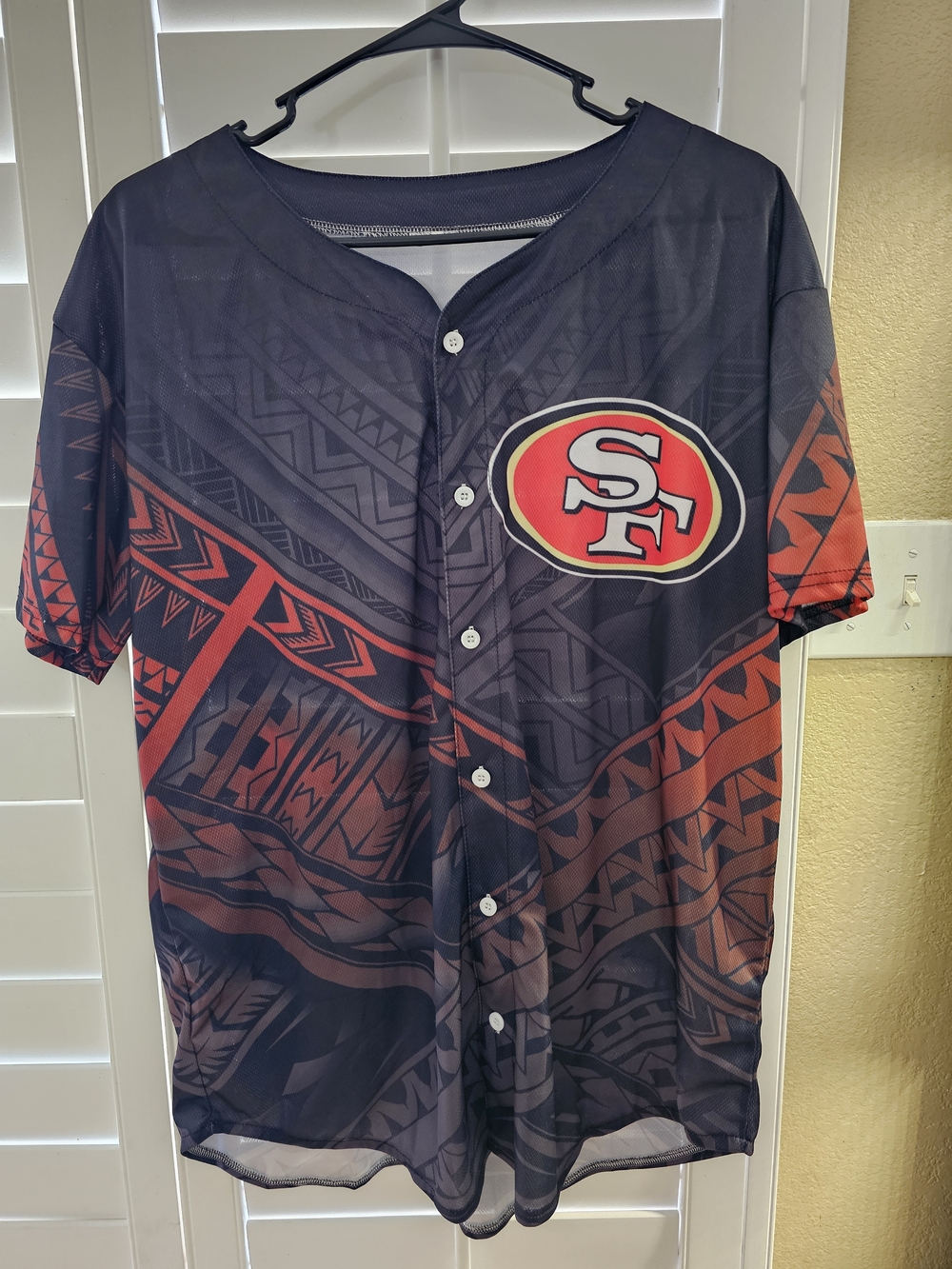 San Francisco 49ers Polynesian Print Button-Up Jersey | Lightweight Mesh Shirt |